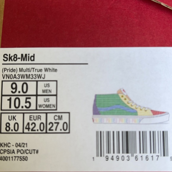 Vans Men’s Sk8-Mid Pride Multi/True White Sneakers - Picture 16 of 16